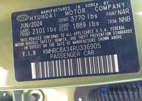 2024 Hyundai Venue Sel z USA, uszkodzony, nr VIN KMHRC8A34RU336905